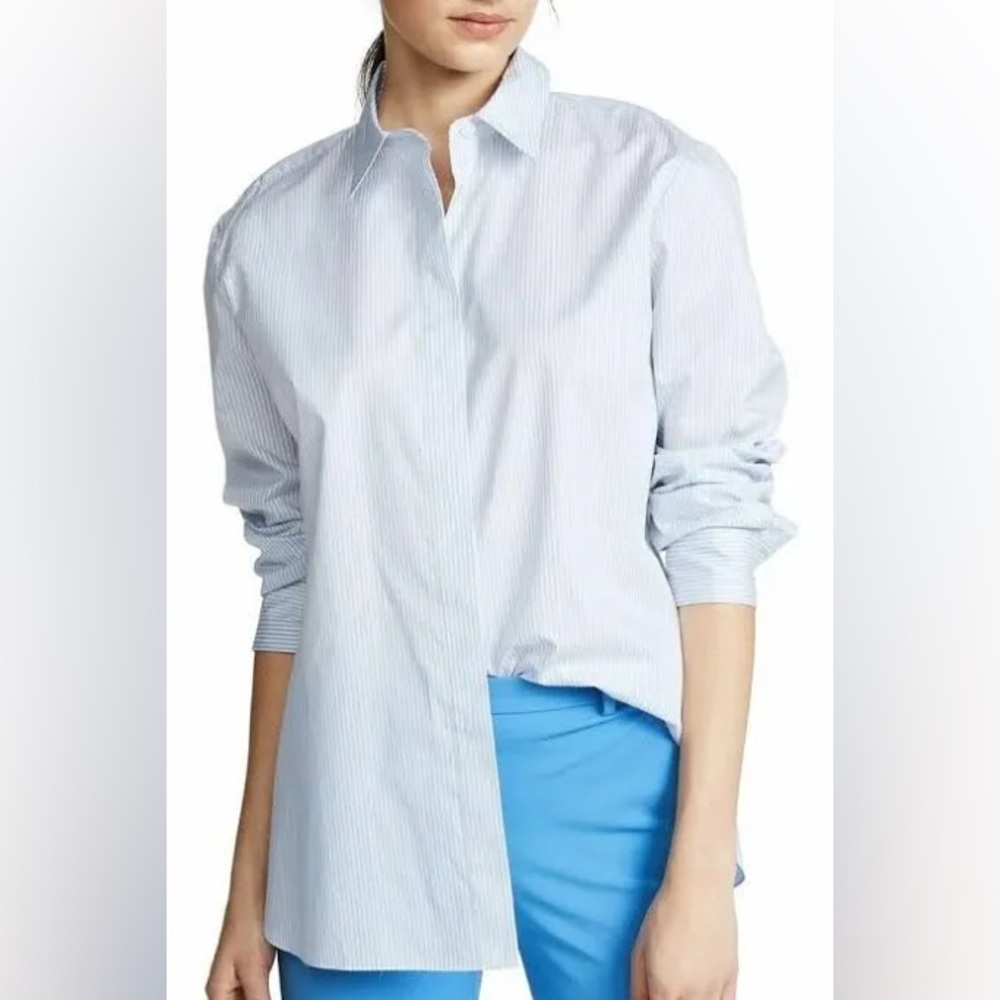 NWT THEORY Katsu Striped Blue & White Classic Menswear Button Down Shirt Size Lg